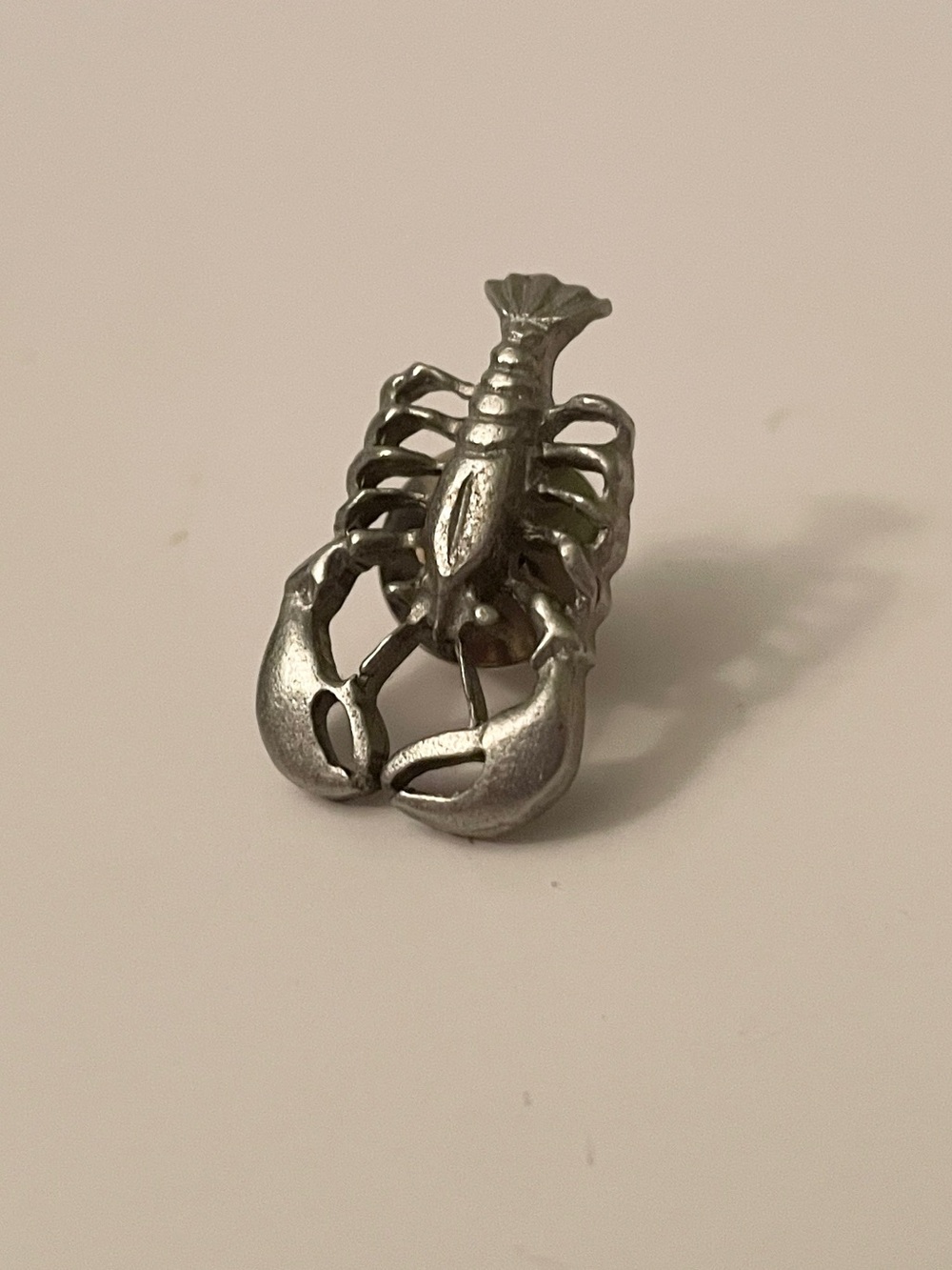 Vintage Pewter Lobster Lapel Pin Silver Tone Sea Life Crustacean Tie Tack
